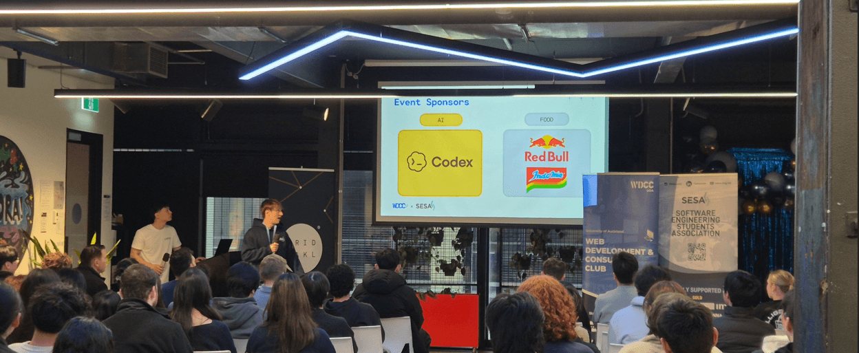 Hosting a WDCC x SESA event in front of the sponsors slide